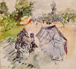 Lady With A Parasol Sitting In A Park