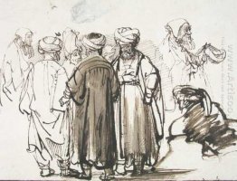 Men In Oriental Dress And Two Studies Of A Beggar In The Half Fi