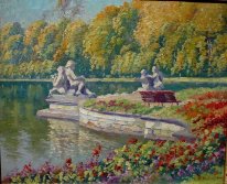 Lago y jardines con Landscape Statuary