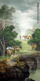 Trees, horses - Chinese Painting