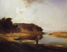 landscape with a river and an angler 1859