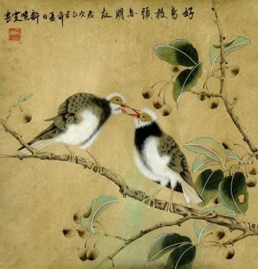 Los pájaros en las ramas son amigos - la pintura china