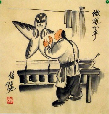 Beijingers velho, papagaio - pintura chinesa - pintura chinesa