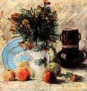 Ваза с цветами кофейником и фрукты 1887