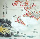 Crane & feuilles rouges - peinture chinoise