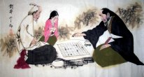 Twee Oude mensen schaken - Chinees schilderij