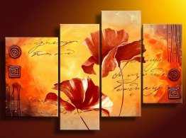 Hand-painted Abstract Oil Painting with Stretched Frame-Set of 4