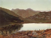 Blea Tarn Bei First Light Langdale Pikes in der Ferne 1865