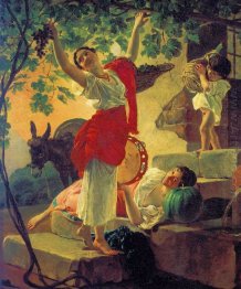 Girl Gathering Grapes In A Suburb Of Naples