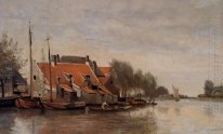 Nabij Rotterdam kleine huisjes aan de oever van Een Kanaal 1854