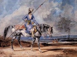 A Turkish Man On A Grey Horse