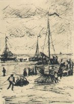 Plage et les bateaux 1882