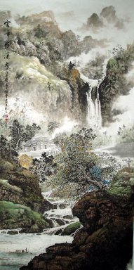 Montagnes, cascade - Peinture chinoise