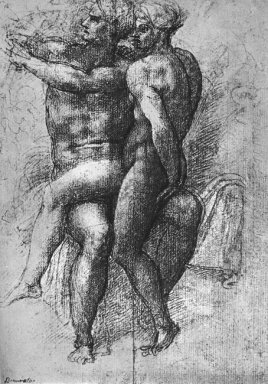 Desnudo femenino sentado en las rodillas de un Sentado desnudo m