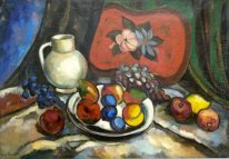 Still Life with a tray, white jug and fruit