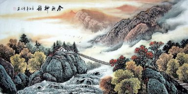 Lodge op de heuvel - Chinees schilderij