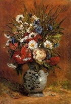 daisies and peonies in blue vase 1876