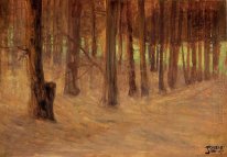 Wald mit sonnenbeschienenen Lichtung im Hintergrund 1907