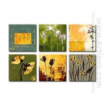 Handgeschilderde Bloemen olieverfschilderij - Set van 6