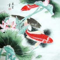 Fish & Lotus - Pittura cinese