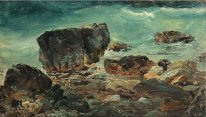 Adegan pantai dengan batu besar