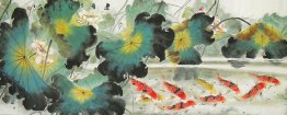 Fish & Lotus - peinture chinoise