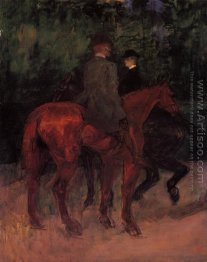 Man and Woman Riding through the Woods