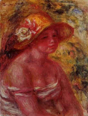 Bust Of A Girl Muda Mengenakan A Straw Hat 1917