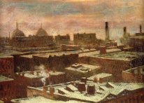 Ansicht der Stadt Dächer im Winter