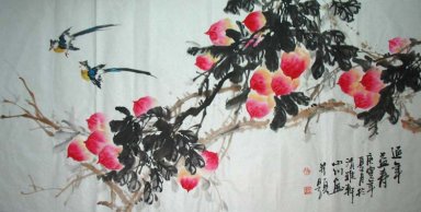 Peach & Birds - Pittura cinese