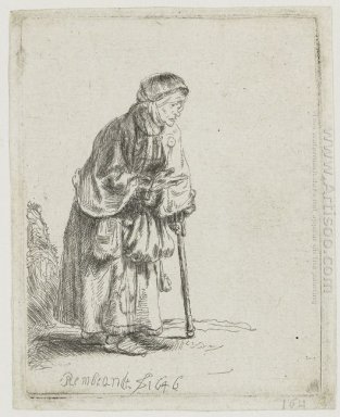 Bedelaar Vrouw leunend op Een Stok 1646