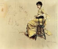 Eine Frau in Yello Striped Kleid