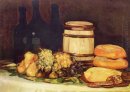 Stilleben med frukt Flaskor Bröd 1826