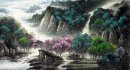Montagnes, cascade, d'arbres - Peinture chinoise