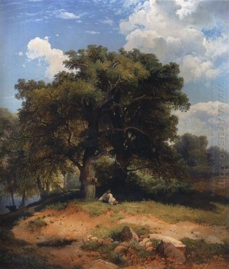 paysage avec des chênes et le berger