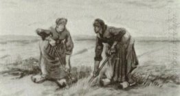 Two Women Talking To Each Other While Digging 1885