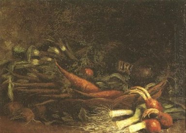 Todavía vida con una cesta de verduras 1885