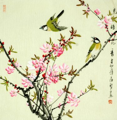 Pájaros y flores - Pintura china