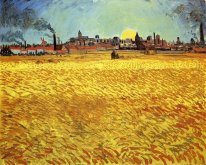 Sommarkväll Wheatfield Med Setting Sun 1888