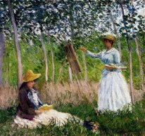 In The Woods At Giverny - BlancheHoschede Monet At Her Easel Wit