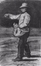 Man Feeding Chickens Or Sowing 1883 Man Feeding Chickens Or Sowing 1883