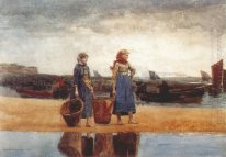 Zwei Mädchen auf dem Strand Tynemouth 1891