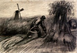 Wheatfield With Reaper And Peasant Woman Binding Sheaves 1885