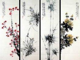 Plum,Orchid,Bamboo,Chrysanthemum-FourInOne - Chinese Painting