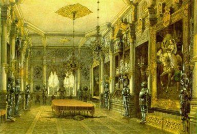 Salão do cavaleiro em Verkiai Palace, Vilnius, Lituânia