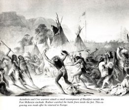 Assiniboin and Cree warriors attack Blackfeet