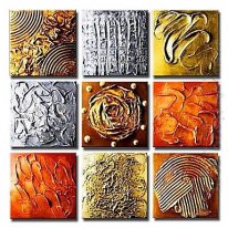 Hand-painted Abstract Oil Painting - Set of 9