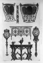 Two Sides Of Sedan Chairs Two Tables To The Wall Two Clocks Thre