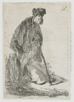 Man In A Coat And Fur Cap Leaning Against A Bank 1630