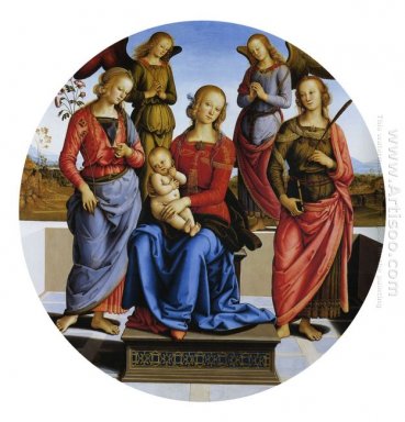 Madonna a couronné avec des saints Catherine et Rose d\'Alexandri